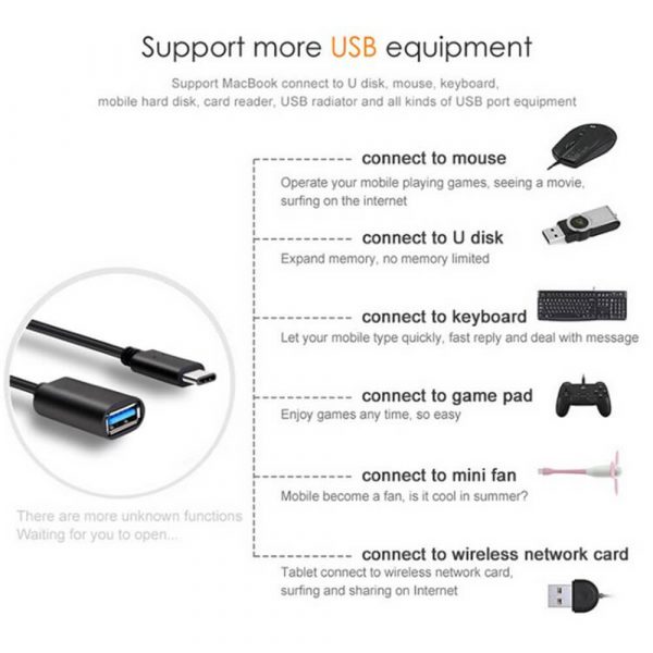 Male to Female USB Type C to A Adapter Cable - Imagen 2