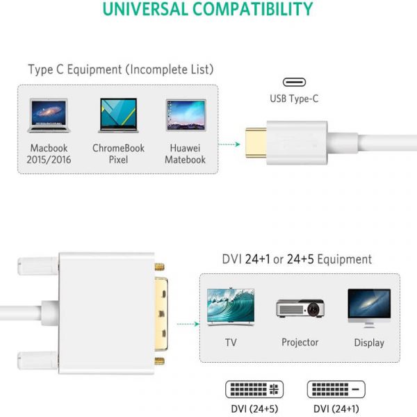 Male to Male Adapter USB C to DVI Cable - Image 3