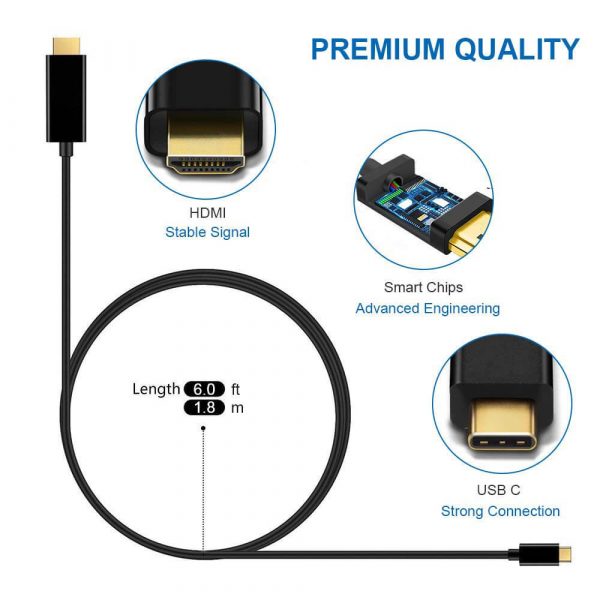 Male to Male Adapter, Type C to HDMI Cable, up to 8K@60Hz - Imagen 4