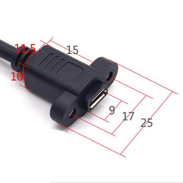 USB 2.0 Micro USB Connector Male to Female Panel Mount Extension Data Cable 0.3m - Image 5