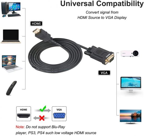 1.8m HDMI Male to VGA 15pin Male Monitor Display Video Adapter Cable with Audio - Image 5