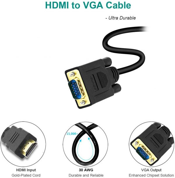 1.8m HDMI Male to VGA 15pin Male Monitor Display Video Adapter Cable with Audio - Image 7