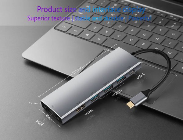 USB-C to HDM VGA 3 USB3.0 and PD 6 in 1 USB C Hub Adapter - Imagen 2