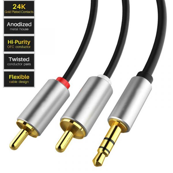 High-quality 3.5mm Male to 2RCA Male Stereo Audio Cable With Metal Housing - Image 3