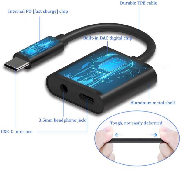 Male to Female 3.5mm USB C Audio Adapter with Charging - Image 4