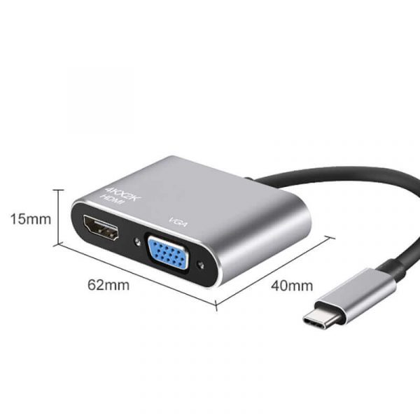 2 in 1 VGA HDMI To USB C Hub Adapter - Image 3