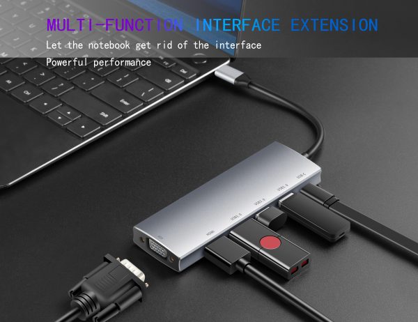 USB-C to HDM VGA 3 USB3.0 and PD 6 in 1 USB C Hub Adapter - Imagen 6