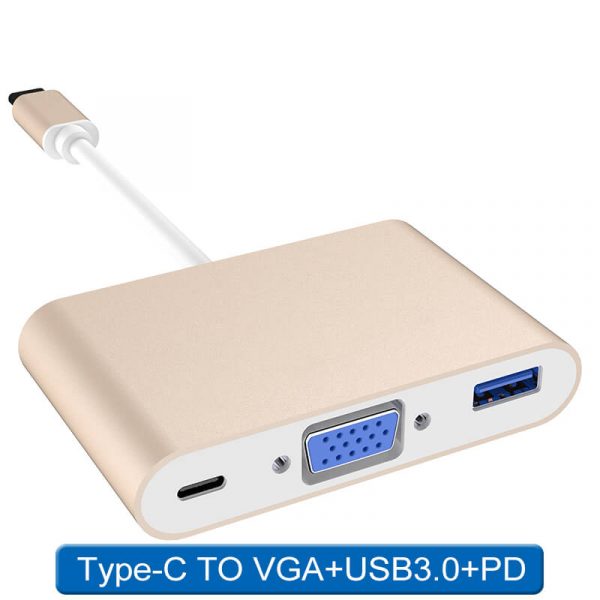 USB-C Male to VGA USB3.0 PD 3 in 1 Multi Port Adapter - Image 2