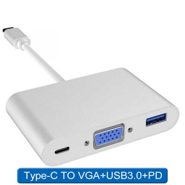 USB-C Male to VGA USB3.0 PD 3 in 1 Multi Port Adapter - Image 3