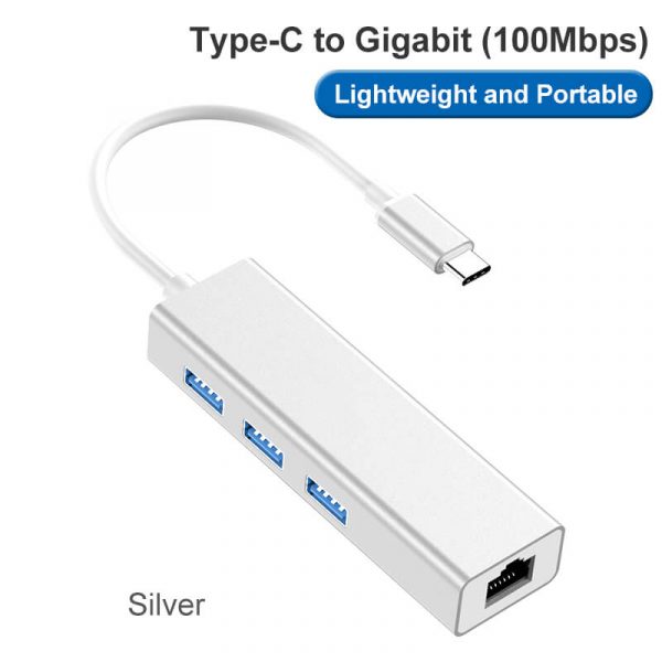 4 in 1 USB-C to USB 3.0 with RJ45 Gigabit 3 Port Ethernet Hub - Image 2