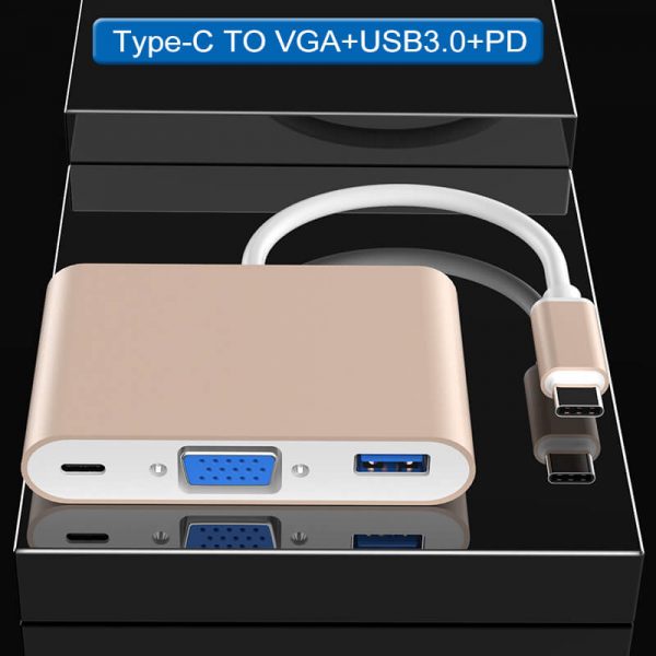 USB-C Male to VGA USB3.0 PD 3 in 1 Multi Port Adapter - Image 4