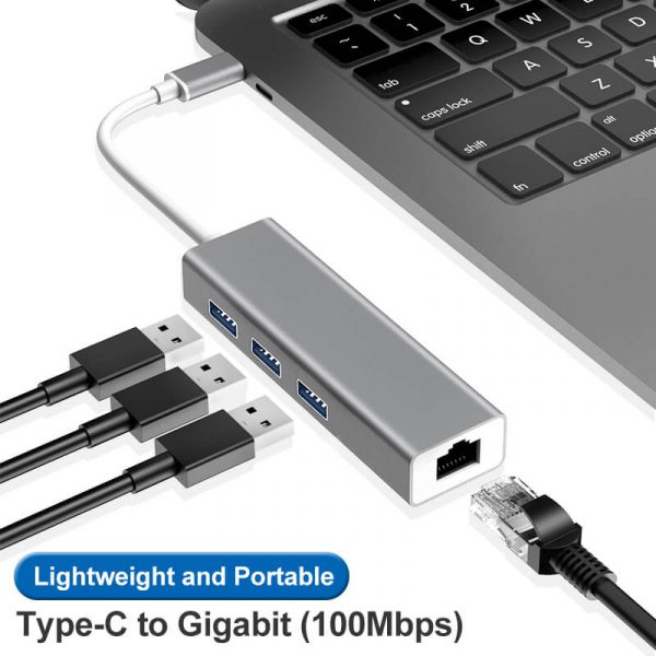 4 in 1 USB-C to USB 3.0 with RJ45 Gigabit 3 Port Ethernet Hub - Image 4