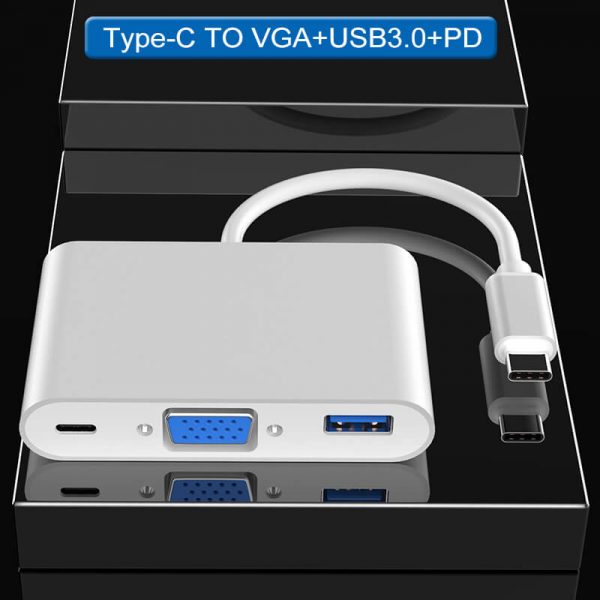 USB-C Male to VGA USB3.0 PD 3 in 1 Multi Port Adapter - Image 5