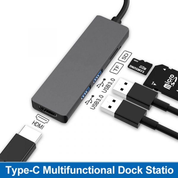 USB3.0 HDMI to Type C USB, SD TF 5 in 1 Hub Combo - Image 3