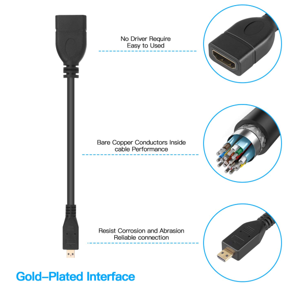 Micro HDMI to HDMI Adapter Cable, Male to Female - Image 3