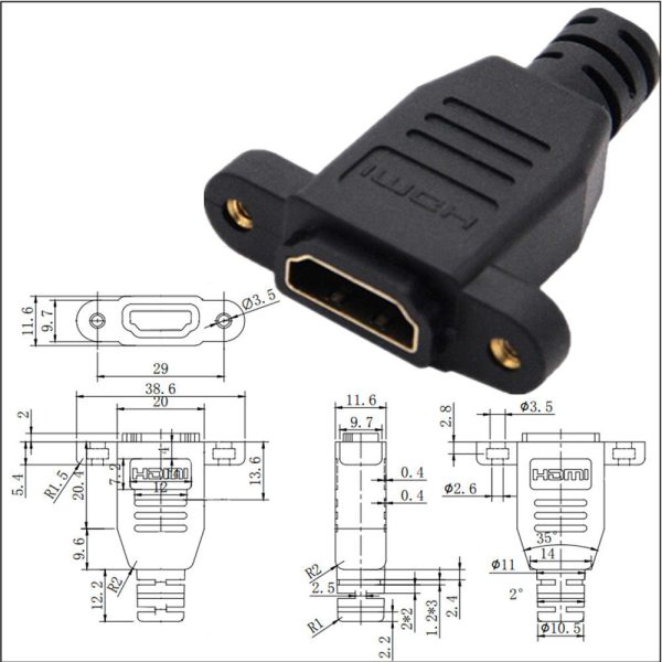 4K Angled HDMI 2.0 Panel Mount Cable, Male to Female Extension Cable - Imagen 4