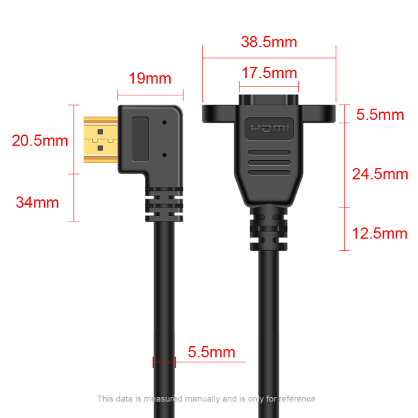 4K Angled HDMI 2.0 Panel Mount Cable, Male to Female Extension Cable - Imagen 5