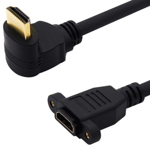 4K Angled HDMI 2.0 Panel Mount Cable, Male to Female Extension Cable - Imagen 2