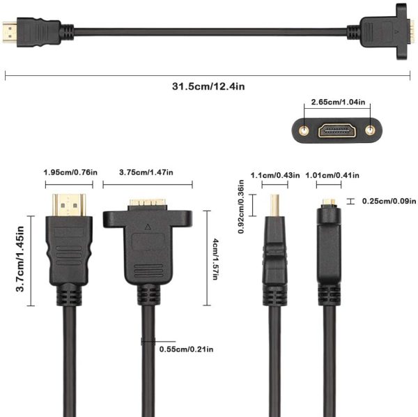 8K HDMI Panel Mount Extension cable, Male to Female, Three different connectors - Imagen 4