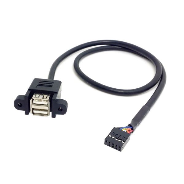 Cable de 9 clavijas de placa base a doble USB 2.0 A hembra para montaje en panel