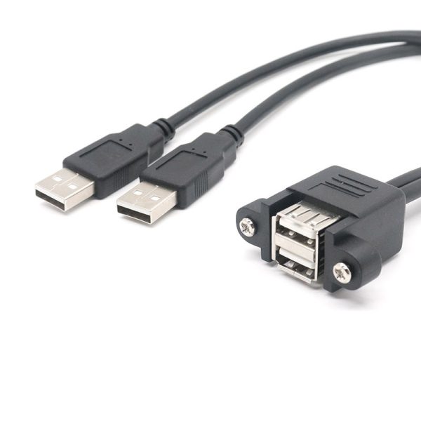 Panel Mount Dual USB 2.0 A Extension Cable, Male to Female - Imagen 3