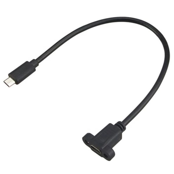 Micro USB 2.0 to USB-C Panel Mount Cable, Male to Female Extension Cable - Imagen 2