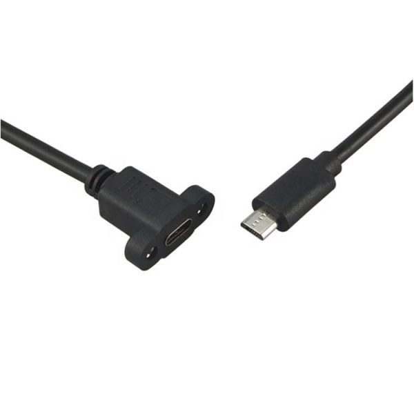 Micro USB 2.0 to USB-C Panel Mount Cable, Male to Female Extension Cable - Imagen 3