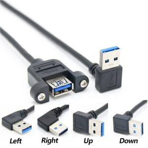 Cable de montaje en panel USB 3.0 A en ángulo, cable de extensión macho a hembra