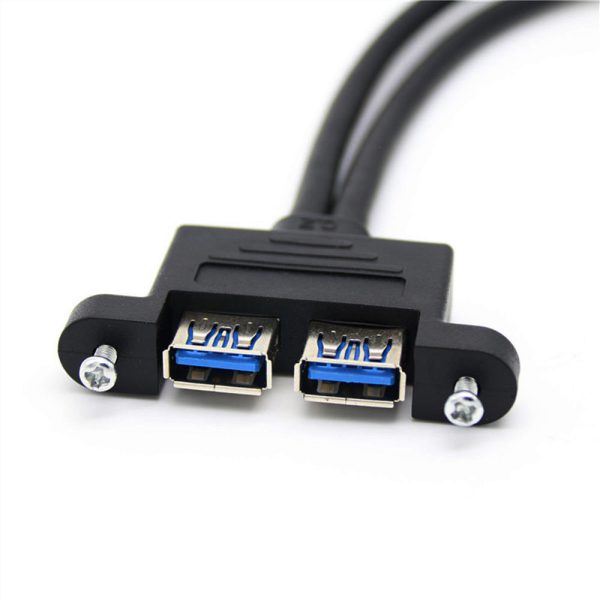 Dual USB 3.0 A Panel Mount Cable, Male to Female Extension Cable - Imagen 3