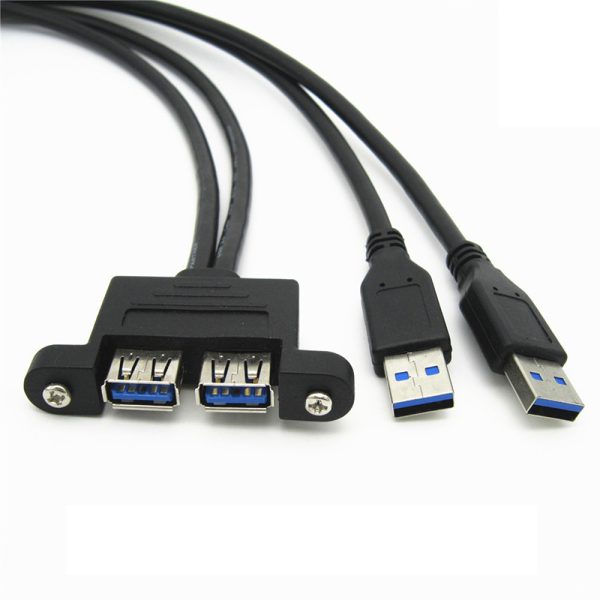 Dual USB 3.0 A Panel Mount Cable, Male to Female Extension Cable - Imagen 2