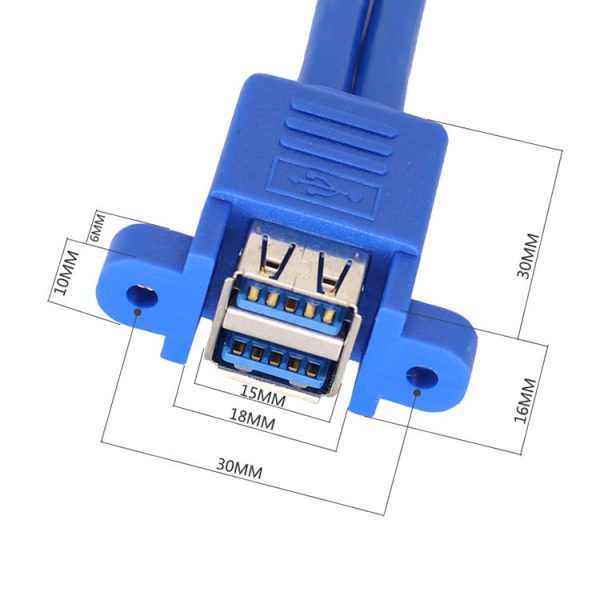 Dual USB 3.0 A Male to Dual Vertical USB 3.0 A Female Panel Mount Cable - Imagen 5