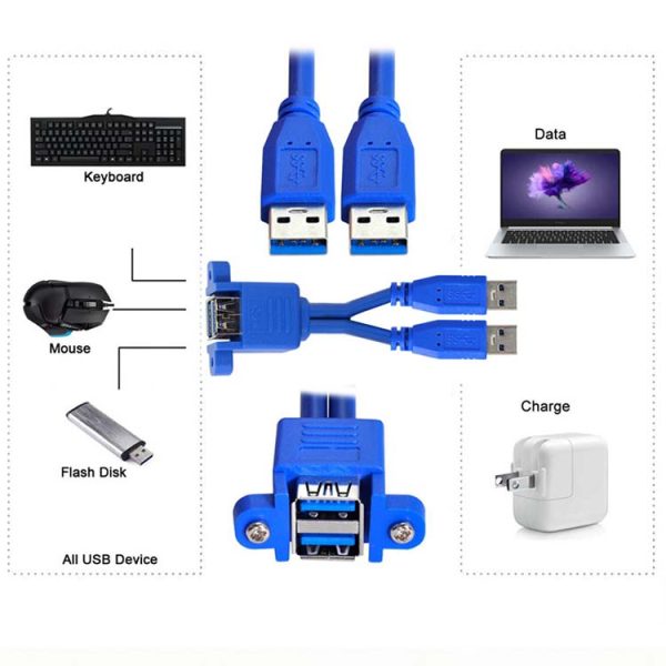 Dual USB 3.0 A Male to Dual Vertical USB 3.0 A Female Panel Mount Cable - Imagen 4