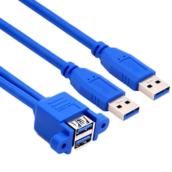 Dual USB 3.0 A Male to Dual Vertical USB 3.0 A Female Panel Mount Cable - Imagen 3