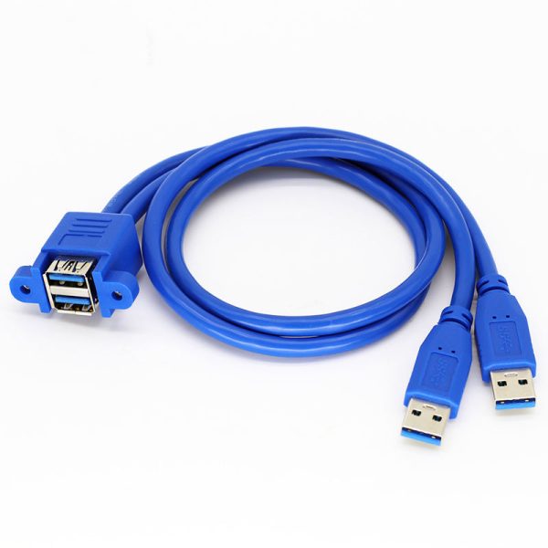 Dual USB 3.0 A Male to Dual Vertical USB 3.0 A Female Panel Mount Cable - Imagen 2