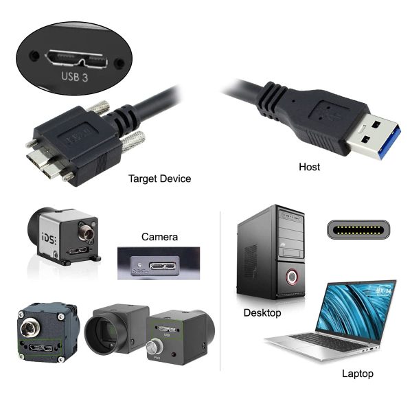 Panel Mount Micro USB 3.0 male to USB A male Cable with screw - Imagen 4