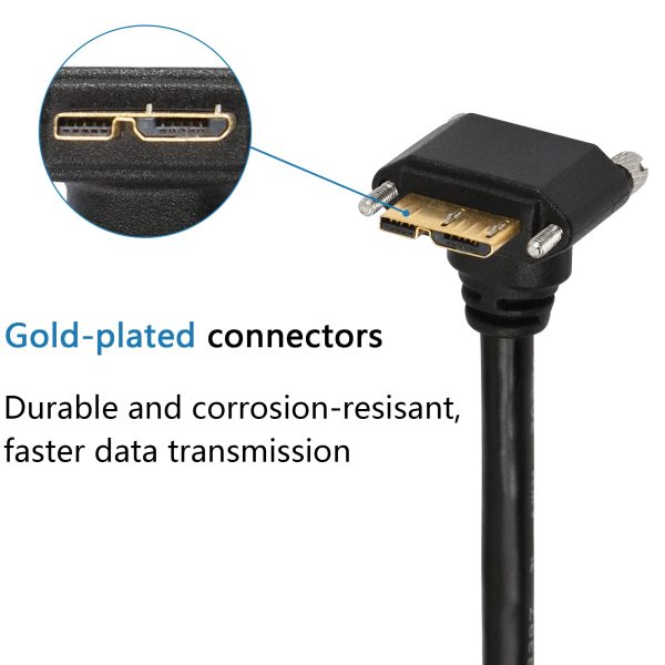 Panel Mount Up Down Angle Micro USB 3.0 Male to USB A Male Cable with screw - Imagen 4