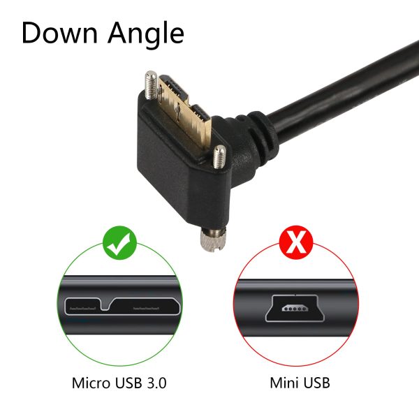 Panel Mount Up Down Angle Micro USB 3.0 Male to USB A Male Cable with screw - Imagen 3