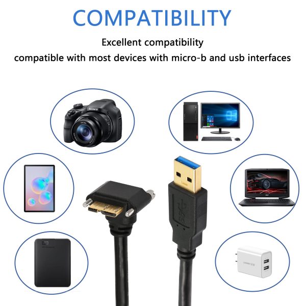 Panel Mount Up Down Angle Micro USB 3.0 Male to USB A Male Cable with screw - Imagen 5