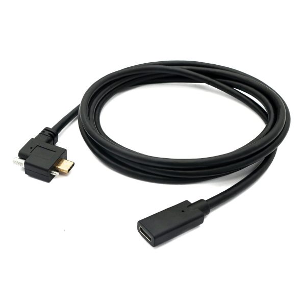 Cable de extensión USB 3.1 tipo C en ángulo izquierdo para montaje en panel con tornillo