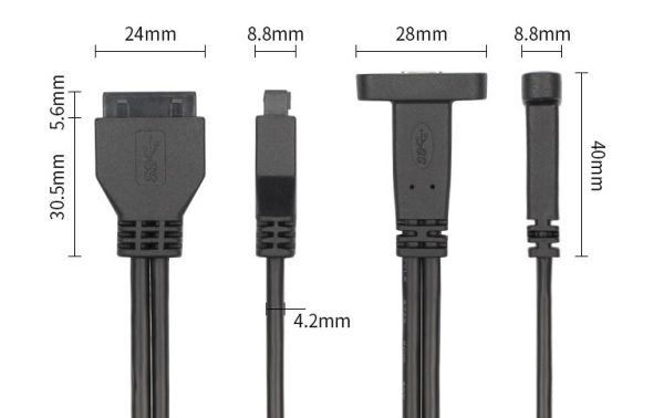 MotherBoard 20PIN to USB 3.1 Type C Panel Mount Cable, Female to Female - Imagen 4