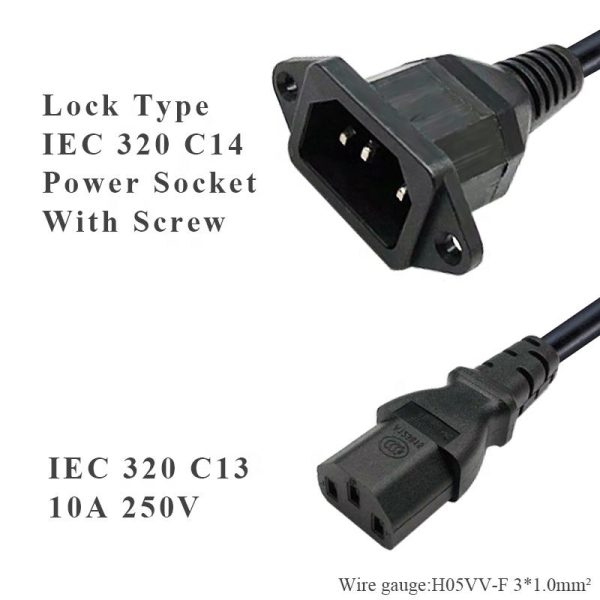 IEC C14 to C13 Power Panel Mount Cable, Male to Female - Imagen 2