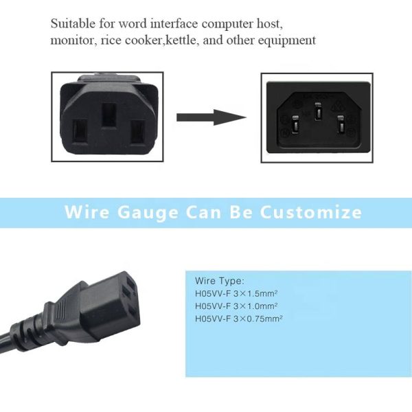 IEC C14 to C13 Power Panel Mount Cable, Male to Female - Imagen 6