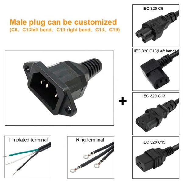 IEC C14 to C13 Power Panel Mount Cable, Male to Female - Imagen 5