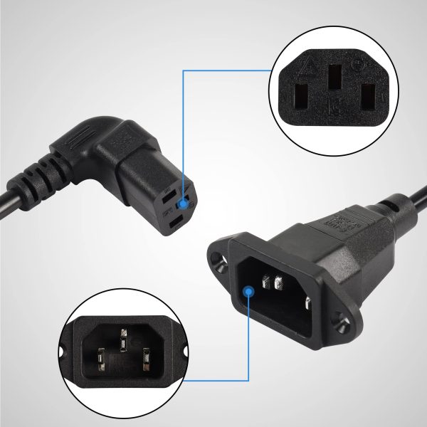 IEC C14 to 90° Angle C13 Power Panel Mount Cable, Male to Female - Imagen 5