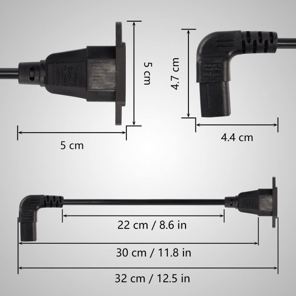 IEC C14 to 90° Angle C13 Power Panel Mount Cable, Male to Female - Imagen 4