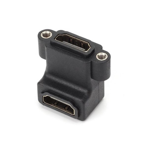 90° Angle 4K HDMI 2.0 Panel Mount Adapter Coupler with screw locking Female to Female - Imagen 2