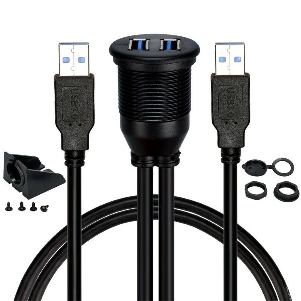 Dual Ports Flush USB Panel Mount Car USB 3.0 A Male to Female Waterproof Cable - Imagen 2