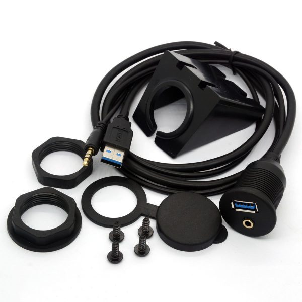 Flush USB 3.0 A 3.5mm Panel Mount Male to Female Car Waterproof Cable - Imagen 4