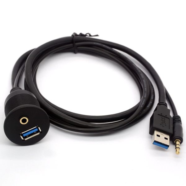 Flush USB 3.0 A 3.5mm Panel Mount Male to Female Car Waterproof Cable - Imagen 2