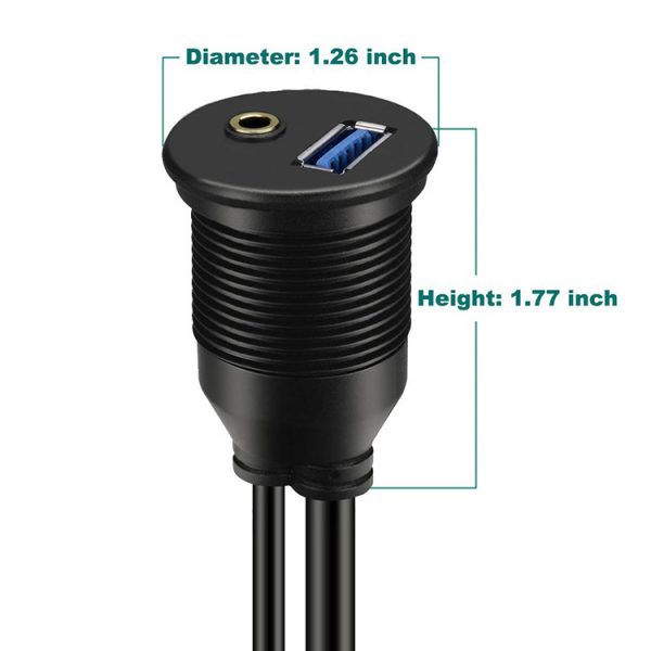 Panel Mount USB Port USB 3.0 A and 2RCA to 3.5mm Male to Female flush Car Waterproof Cable - Imagen 4